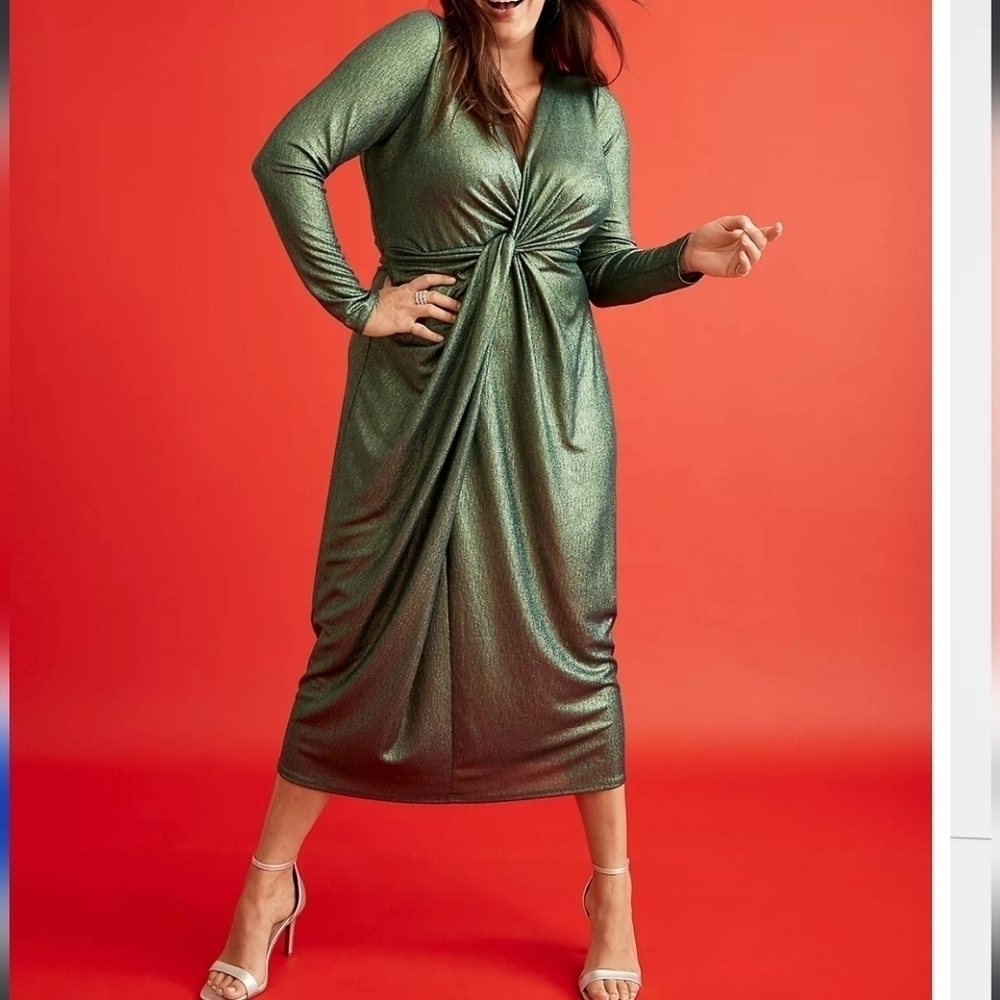 Lane Bryant full wrapped shimmer and shine long sleeve midi dress